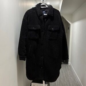 GAP Women's Black Long Teddy Jacket